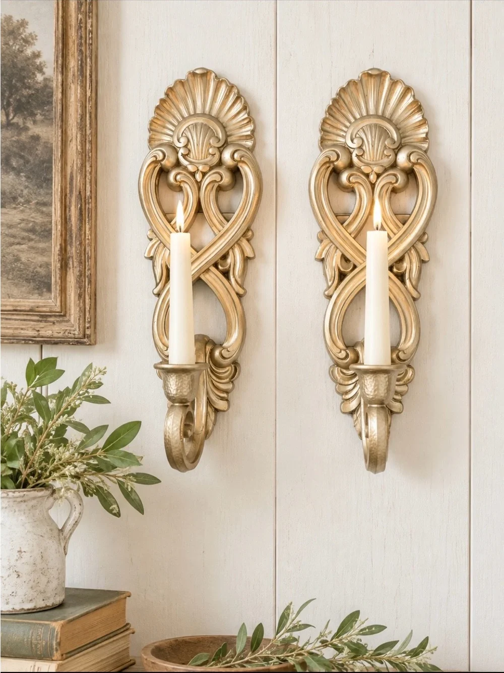 Vintage Homco Gold Hollywood Regency Wall Sconces | Candle Holder. Baroque |